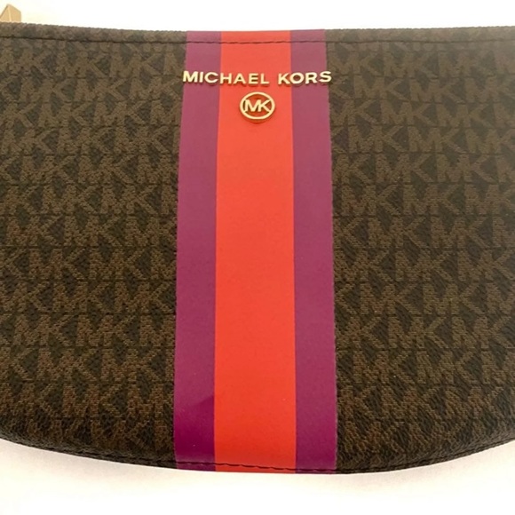 MICHAEL KORS MK Jet Logo Striped Brown Purple & Orange Belt Bag NWT - Picture 4 of 12